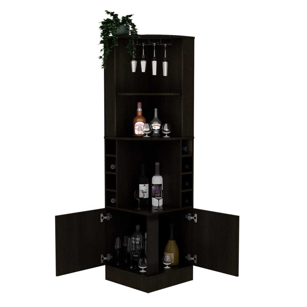 Bar Esquinero Esquinero Syrah Plus Wengue 46.9x180.6cm con Un Cajón y con Ocho Portabotellas - Bares | Bylmo