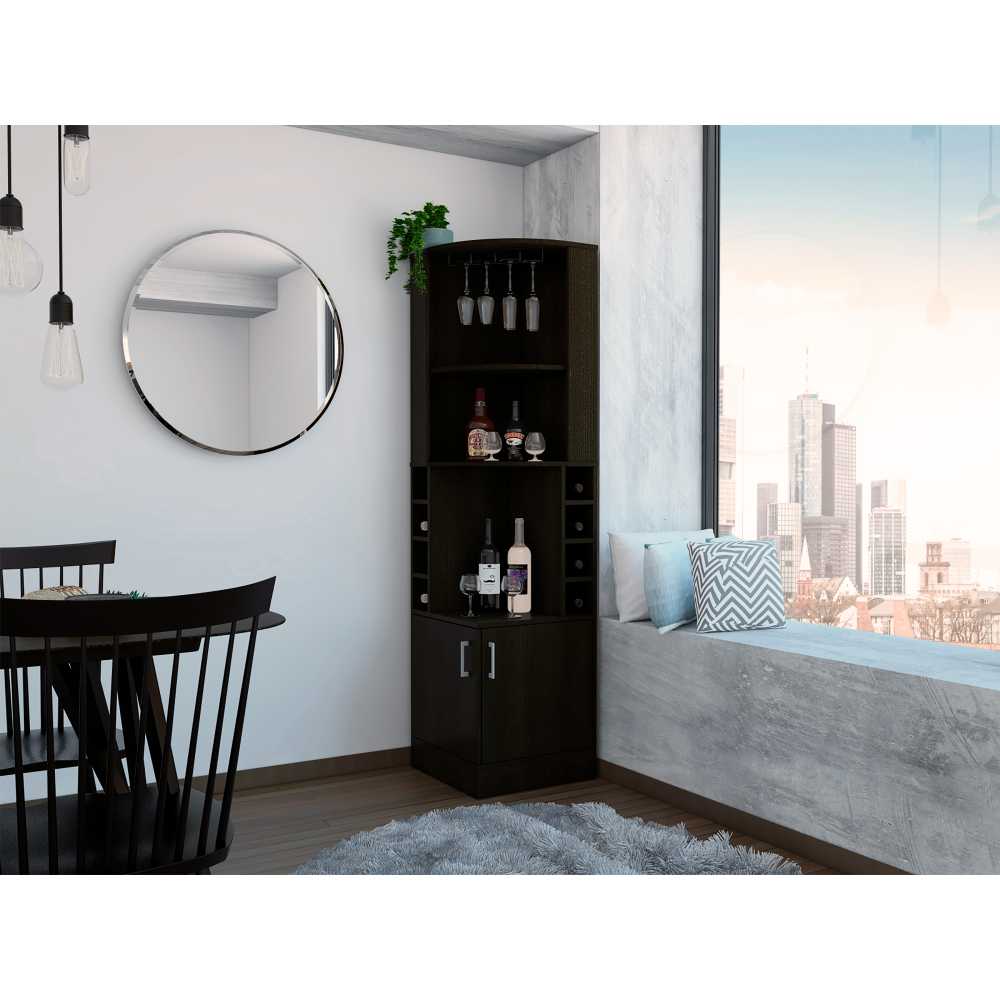 Bar Esquinero Esquinero Syrah Plus Wengue 46.9x180.6cm con Un Cajón y con Ocho Portabotellas - Bares | Bylmo
