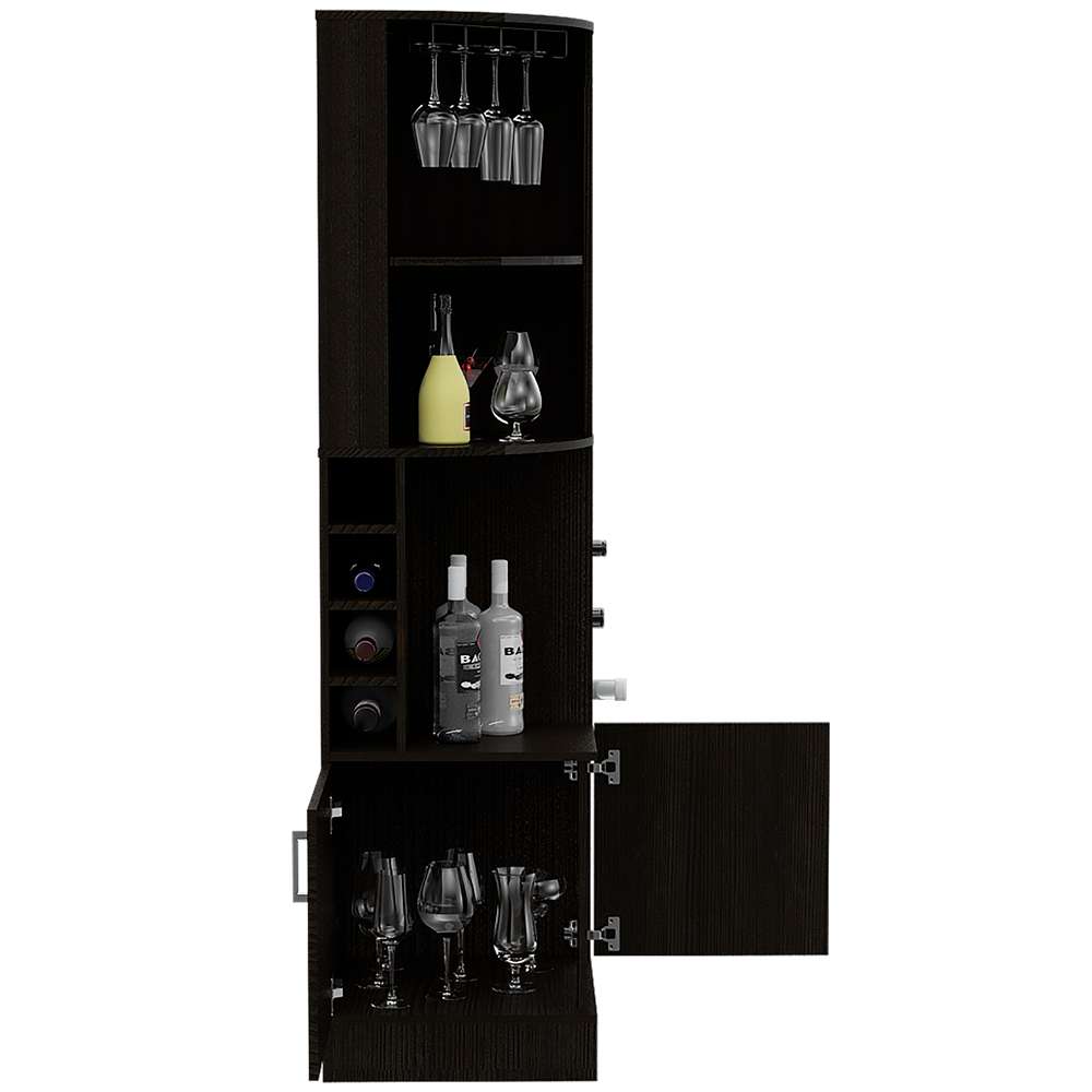 Bar Esquinero Syrah Wengue 46.9x180.6cm con Un Cajón y con Ocho Portabotellas - Bares | Bylmo