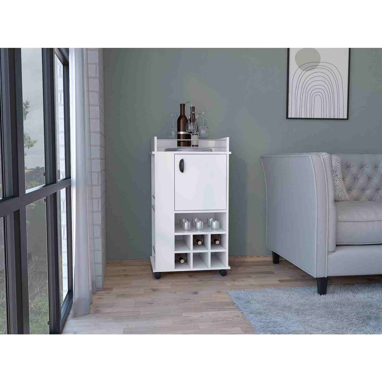 Bar Fargo Blanco 55x99cm con Un Cajón y con Seis Portabotellas - Bares | Bylmo