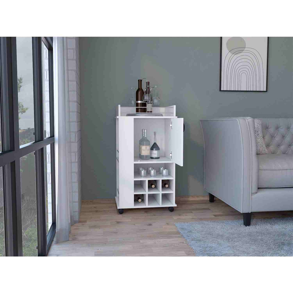 Bar Fargo Blanco 55x99cm con Un Cajón y con Seis Portabotellas - Bares | Bylmo