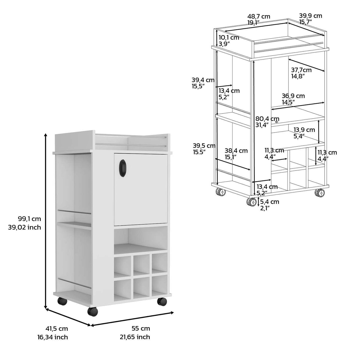 Bar Fargo Blanco 55x99cm con Un Cajón y con Seis Portabotellas - Bares | Bylmo