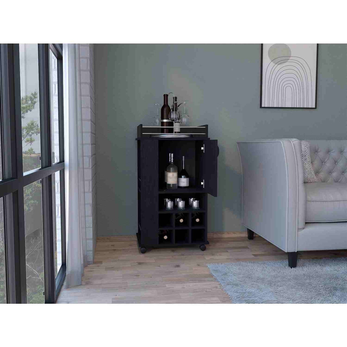 Bar Fargo Wengue 55x99cm con Un Cajón y con Seis Portabotellas - Bares | Bylmo