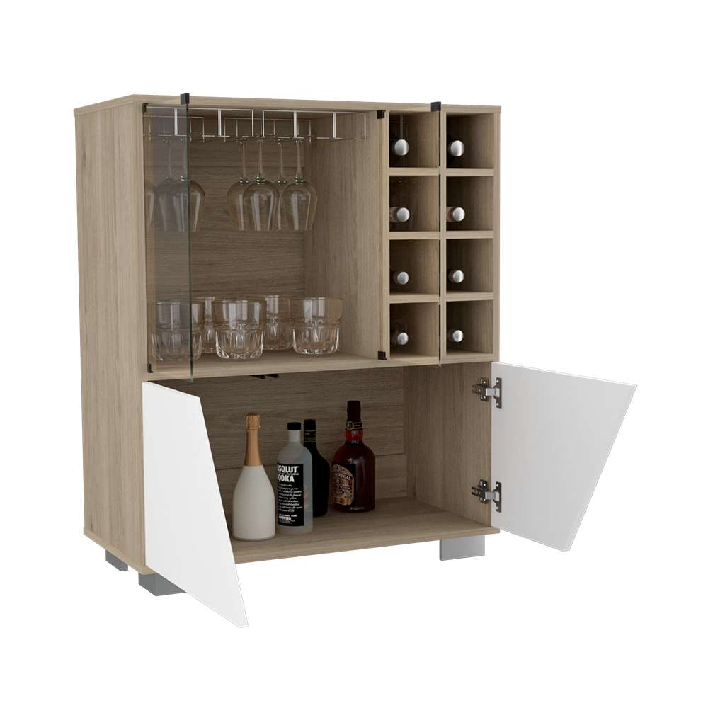 Bar Fraktal Rovere y Blanco 78 cm con Puertas de Vidrio - Bares | Bylmo
