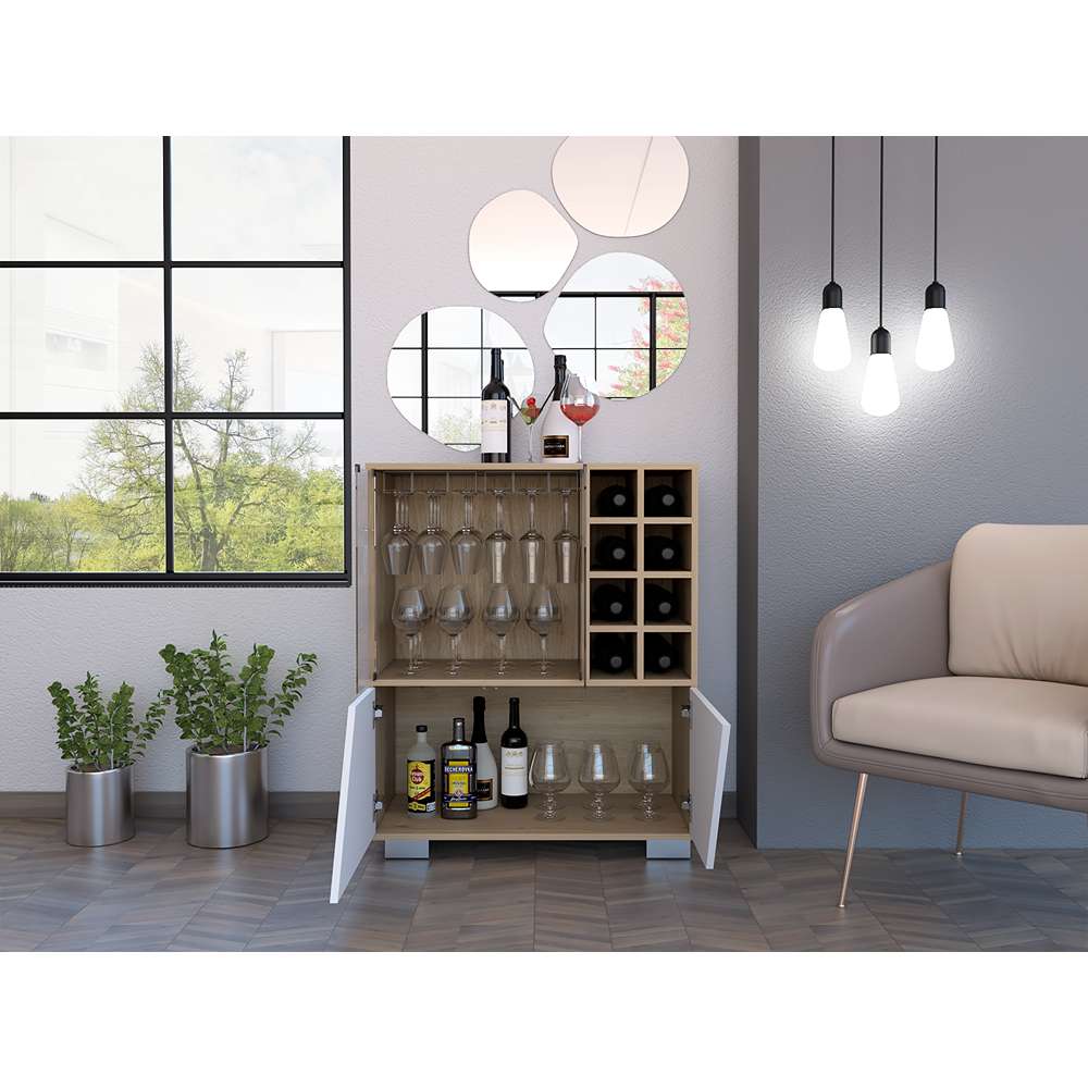 Bar Fraktal Rovere y Blanco 78 cm con Puertas de Vidrio - Bares | Bylmo