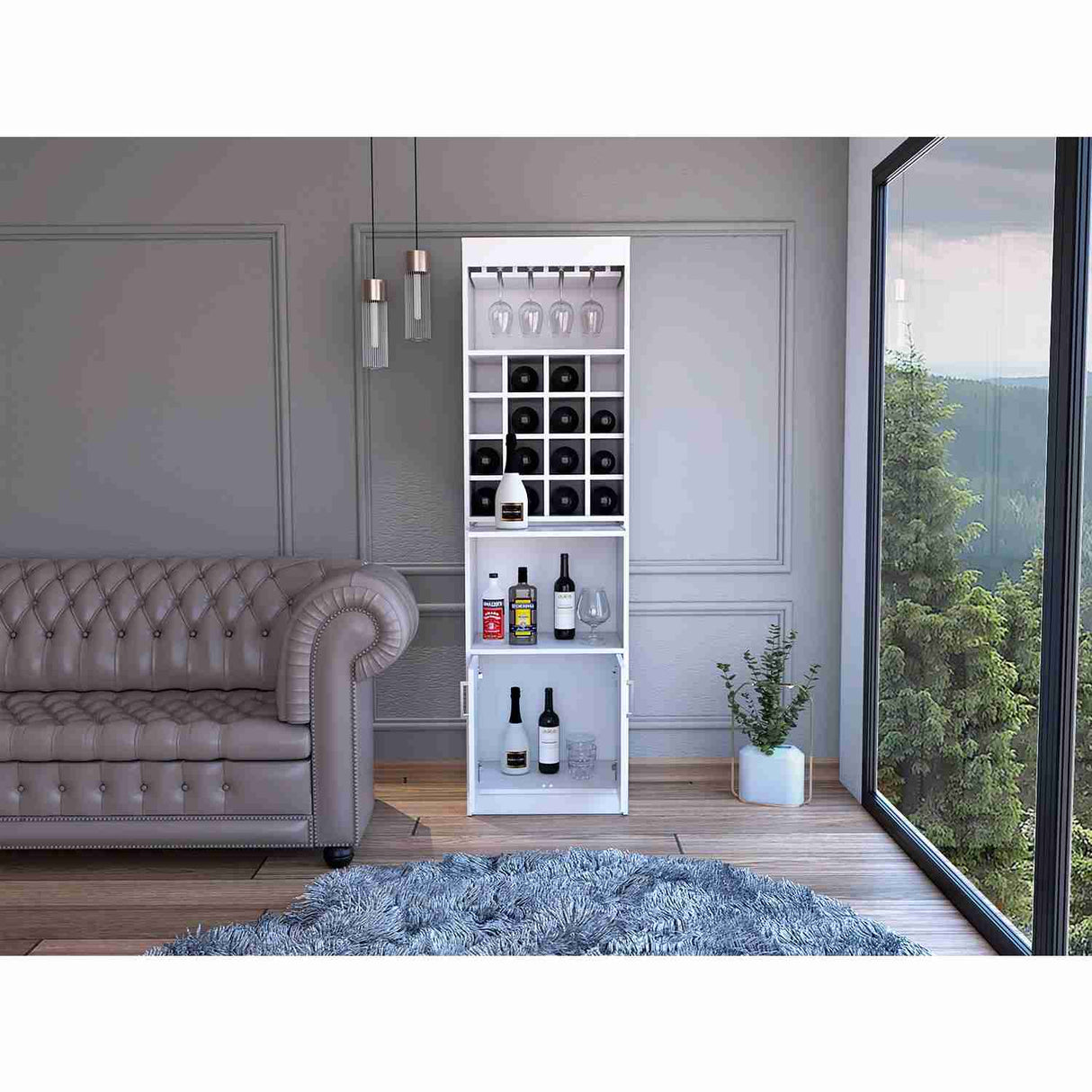 Bar Kava Blanco 51x181cm con Un Cajón y con Dieciséis Portabotellas - Bares | Bylmo