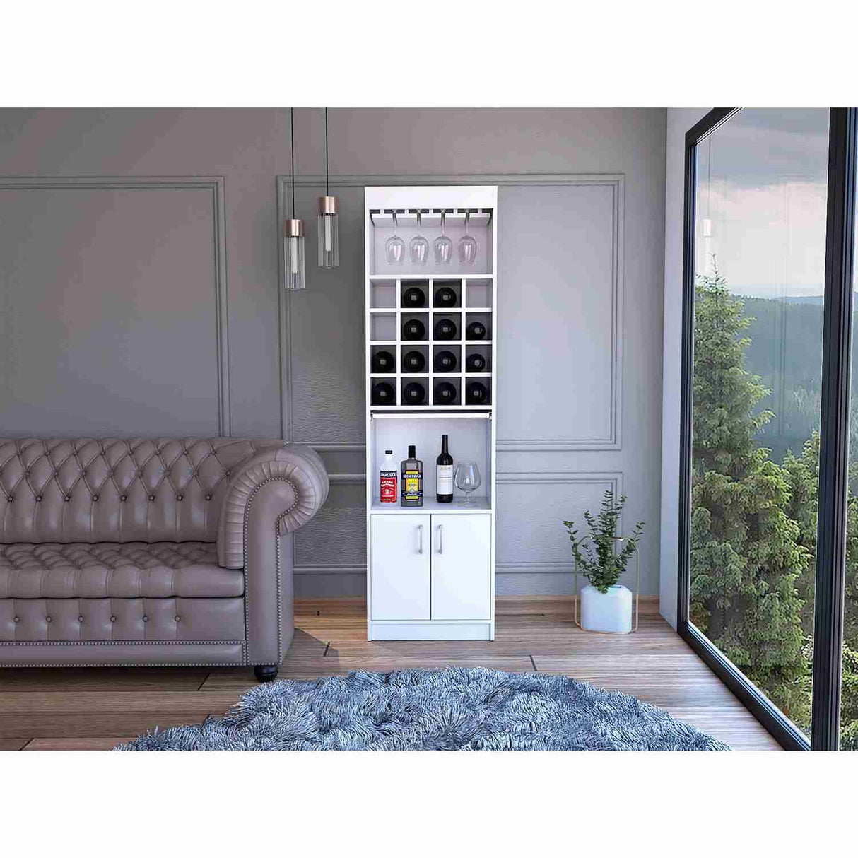 Bar Kava Blanco 51x181cm con Un Cajón y con Dieciséis Portabotellas - Bares | Bylmo