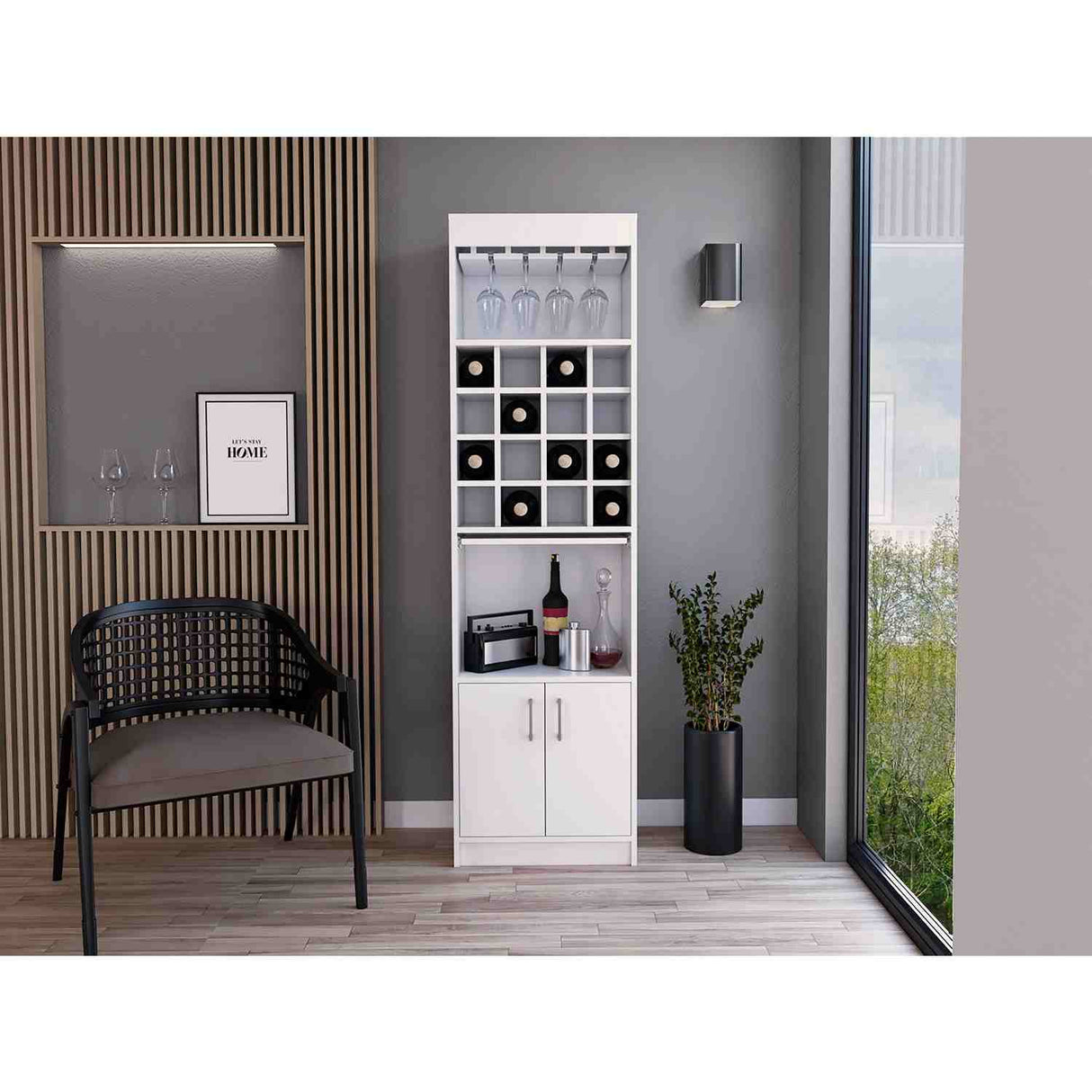 Bar Kava Blanco 51x181cm con Un Cajón y con Dieciséis Portabotellas - Bares | Bylmo