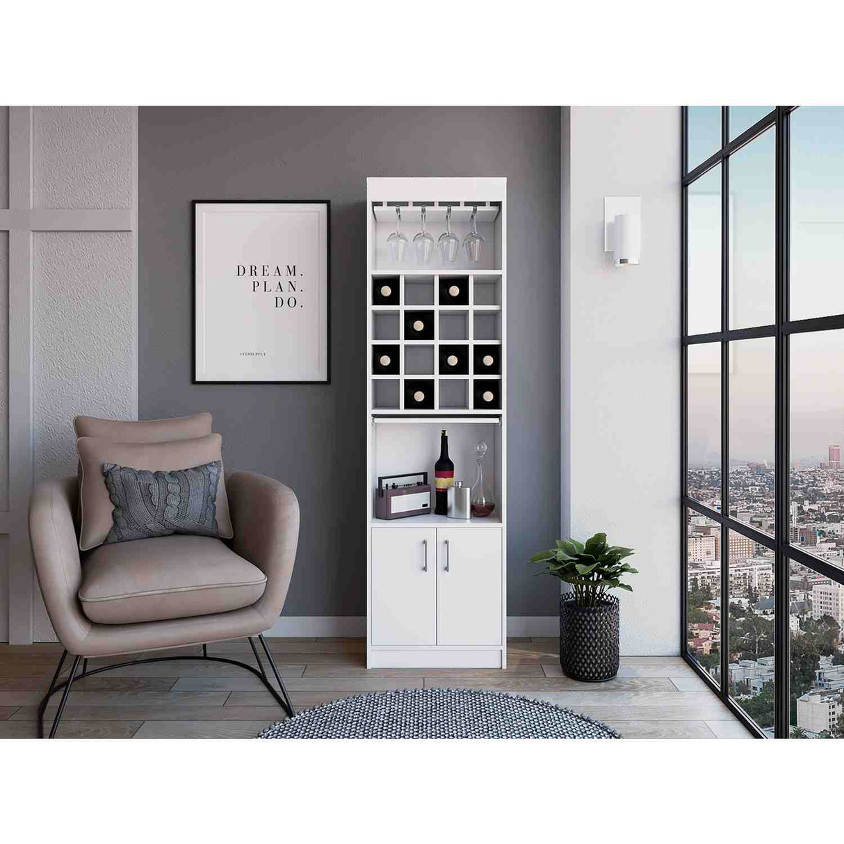 Bar Kava Blanco 51x181cm con Un Cajón y con Dieciséis Portabotellas - Bares | Bylmo