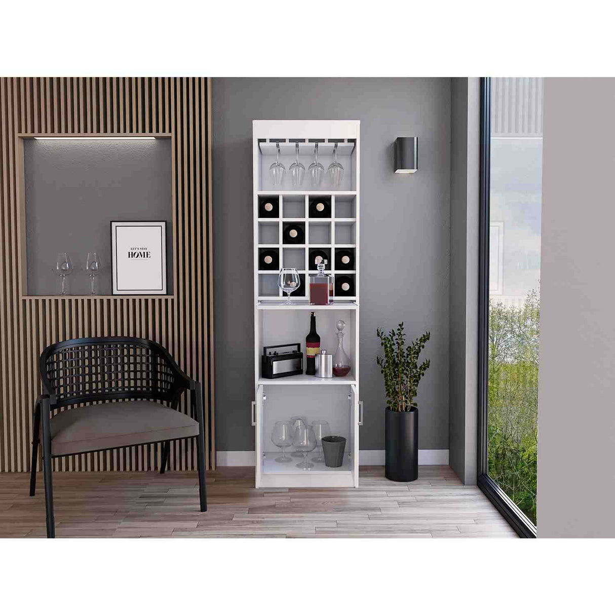 Bar Kava Blanco 51x181cm con Un Cajón y con Dieciséis Portabotellas - Bares | Bylmo