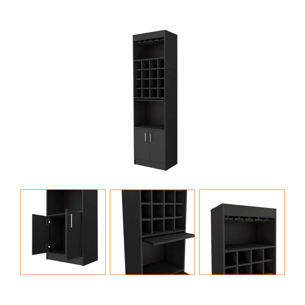 Bar Kava Wengue 51x180.6cm con Un Cajón y con Dieciséis Portabotellas - Bares | Bylmo