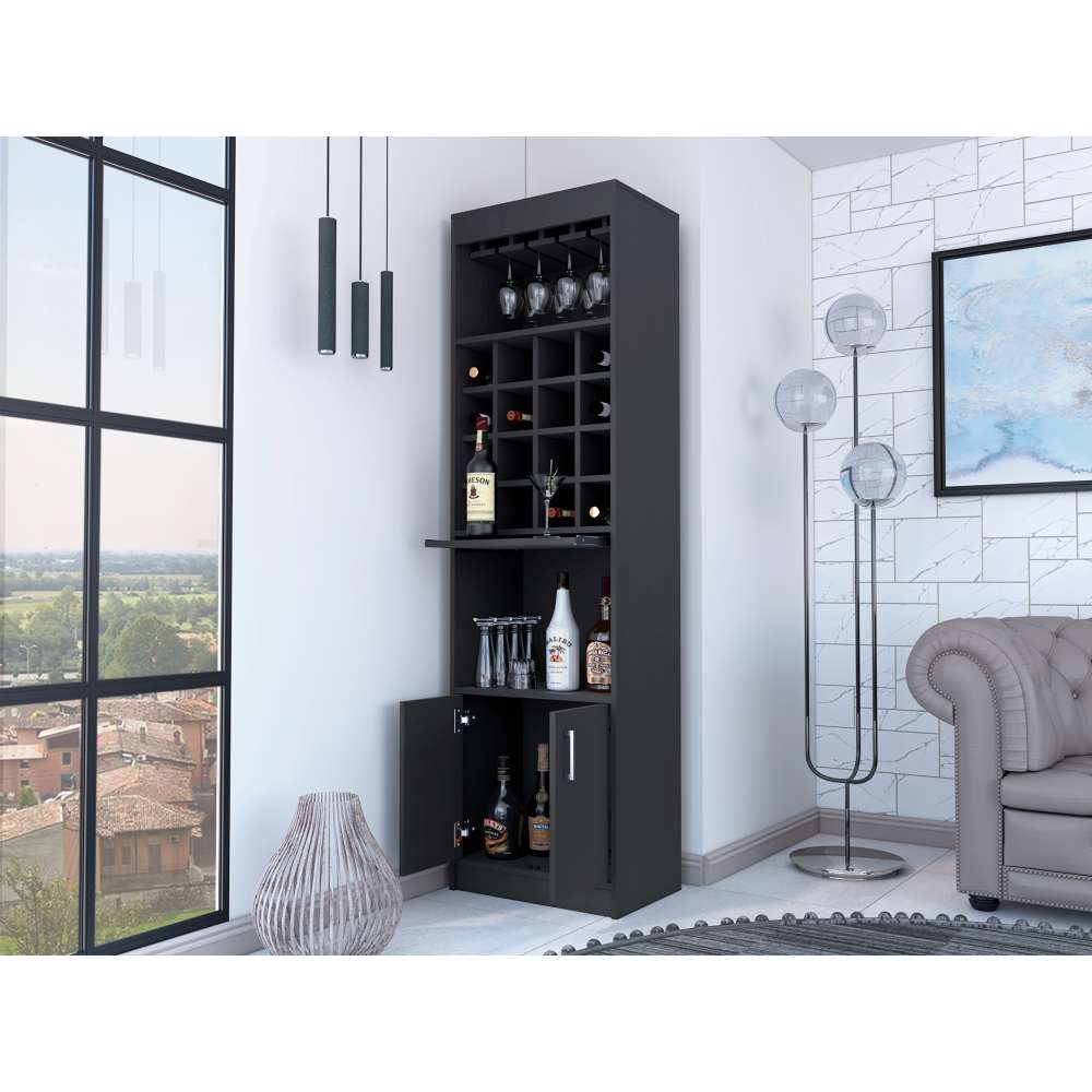 Bar Kava Wengue 51x180.6cm con Un Cajón y con Dieciséis Portabotellas - Bares | Bylmo