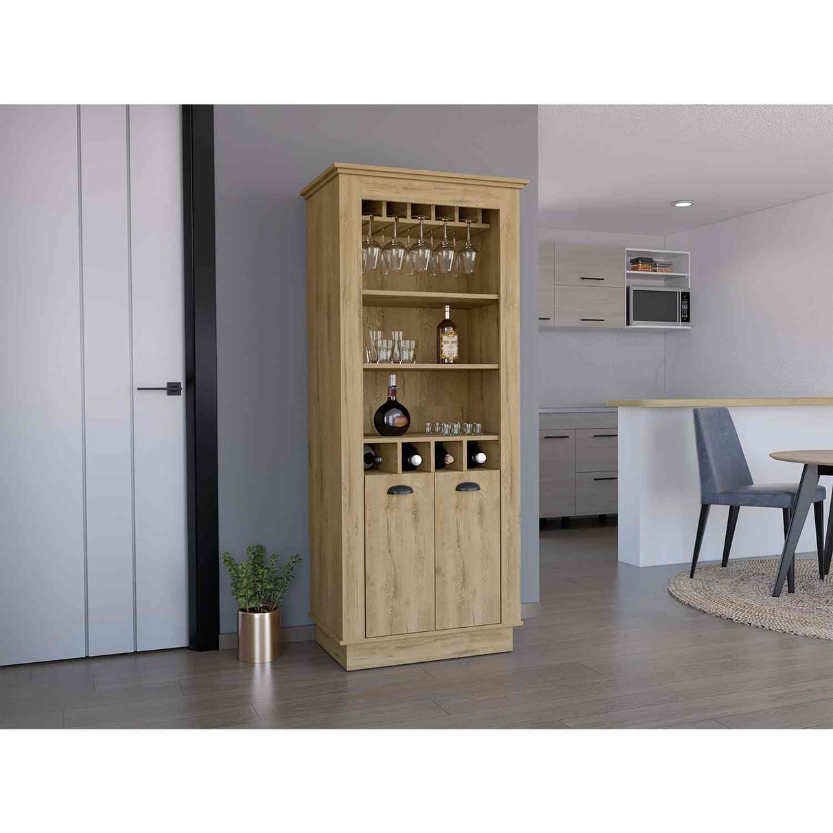 Bar Lafayette Macadamia 75x177cm con Un Cajón y con Cuatro Portabotellas - Bares | Bylmo