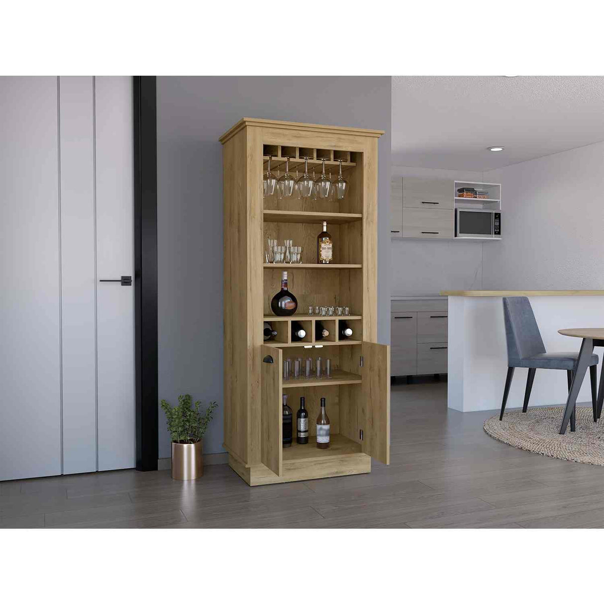 Bar Lafayette Macadamia 75x177cm con Un Cajón y con Cuatro Portabotellas - Bares | Bylmo