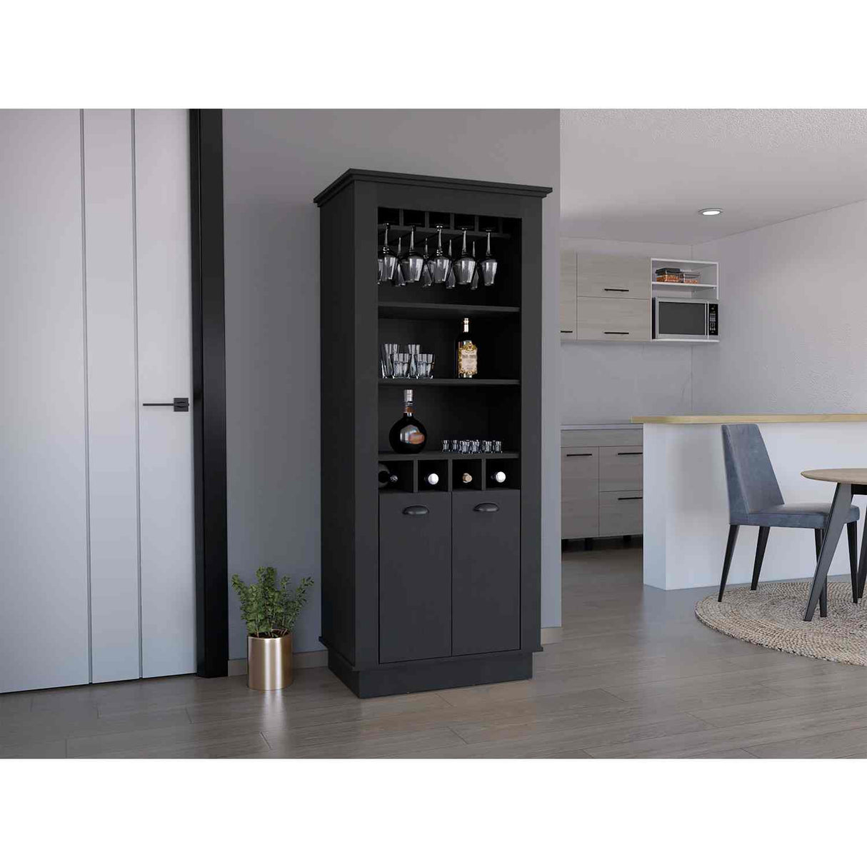 Bar Lafayette Wengue 75x177cm con Un Cajón y con Cuatro Portabotellas - Bares | Bylmo