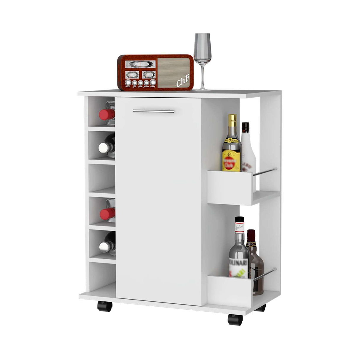 Bar Lothian Blanco 66x82cm con Un Cajón y con Seis Portabotellas - Bares | Bylmo