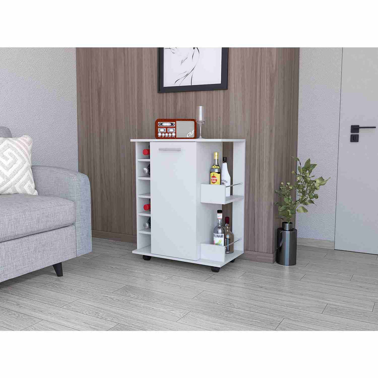 Bar Lothian Blanco 66x82cm con Un Cajón y con Seis Portabotellas - Bares | Bylmo