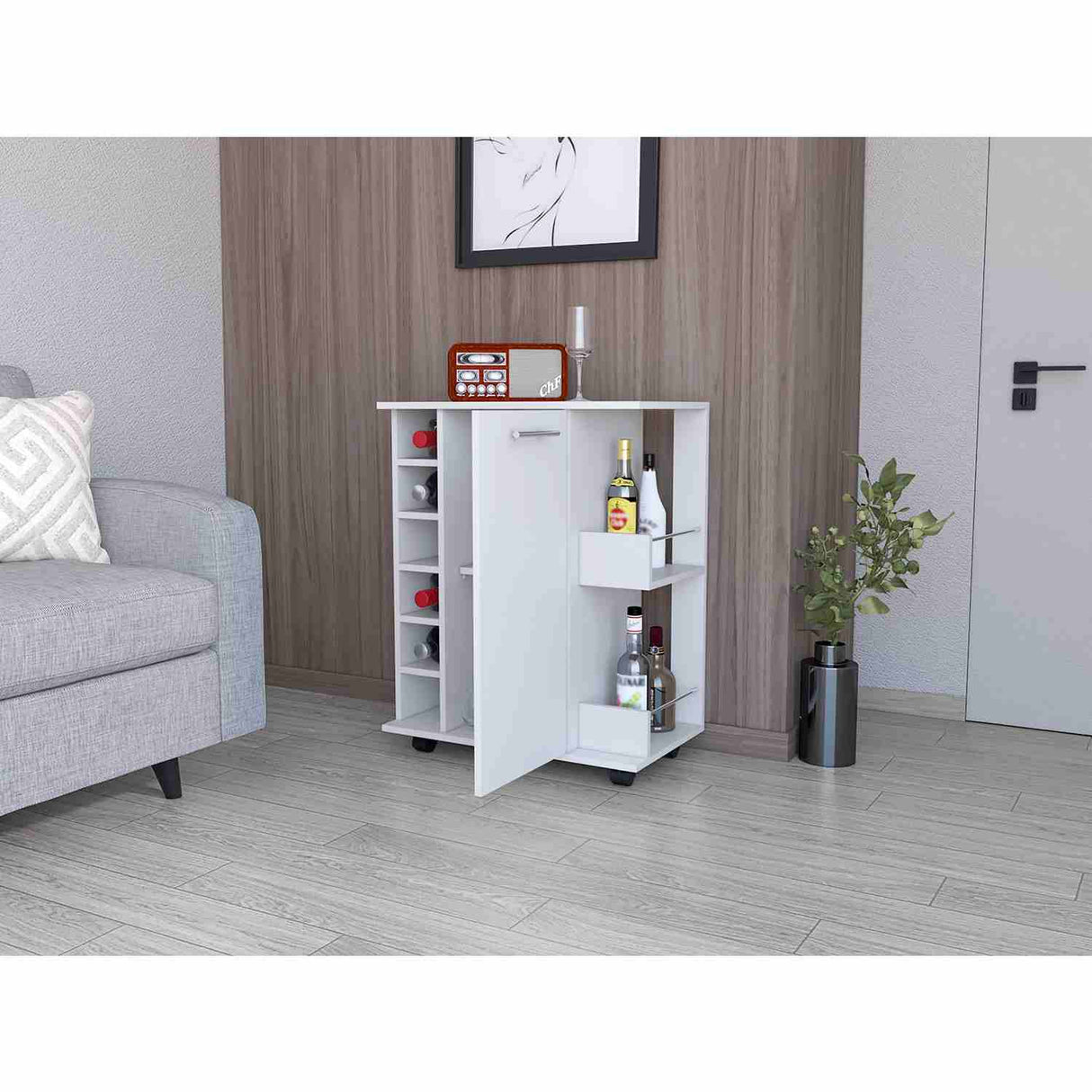 Bar Lothian Blanco 66x82cm con Un Cajón y con Seis Portabotellas - Bares | Bylmo