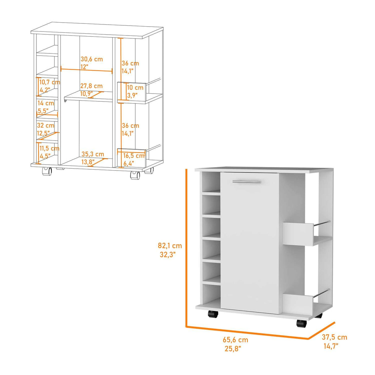 Bar Lothian Blanco 66x82cm con Un Cajón y con Seis Portabotellas - Bares | Bylmo