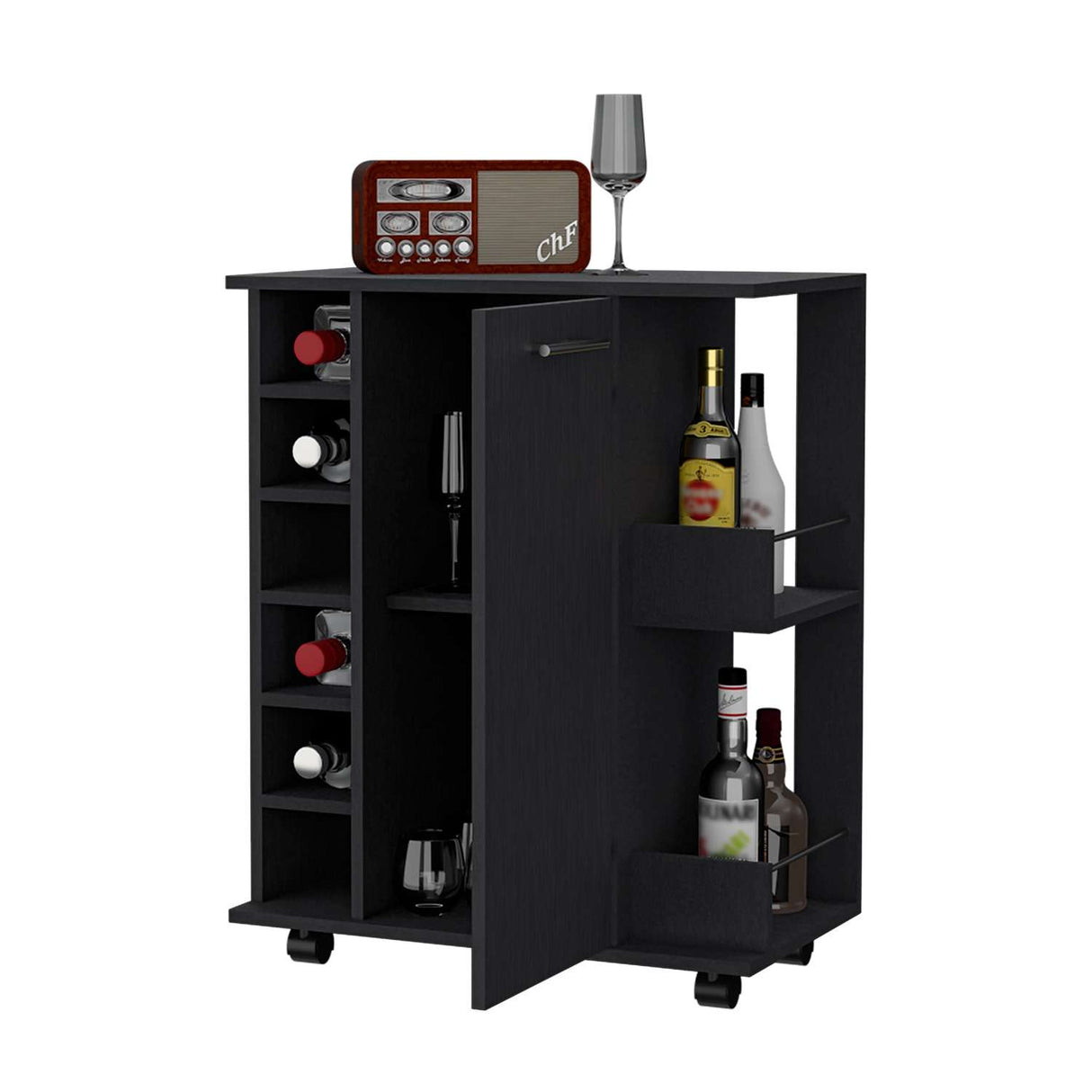 Bar Lothian Wengue 66x82cm con Un Cajón y con Seis Portabotellas - Bares | Bylmo