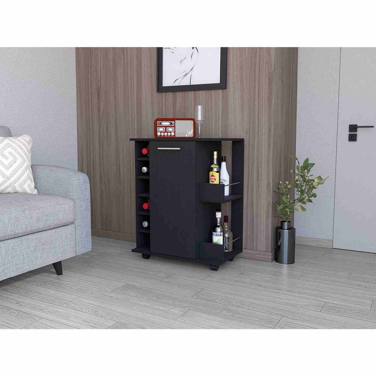 Bar Lothian Wengue 66x82cm con Un Cajón y con Seis Portabotellas - Bares | Bylmo