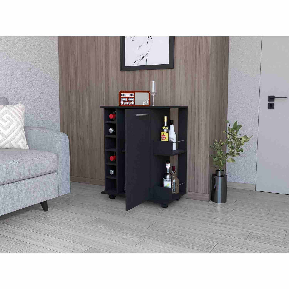 Bar Lothian Wengue 66x82cm con Un Cajón y con Seis Portabotellas - Bares | Bylmo