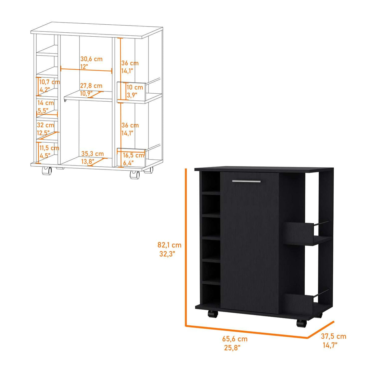 Bar Lothian Wengue 66x82cm con Un Cajón y con Seis Portabotellas - Bares | Bylmo