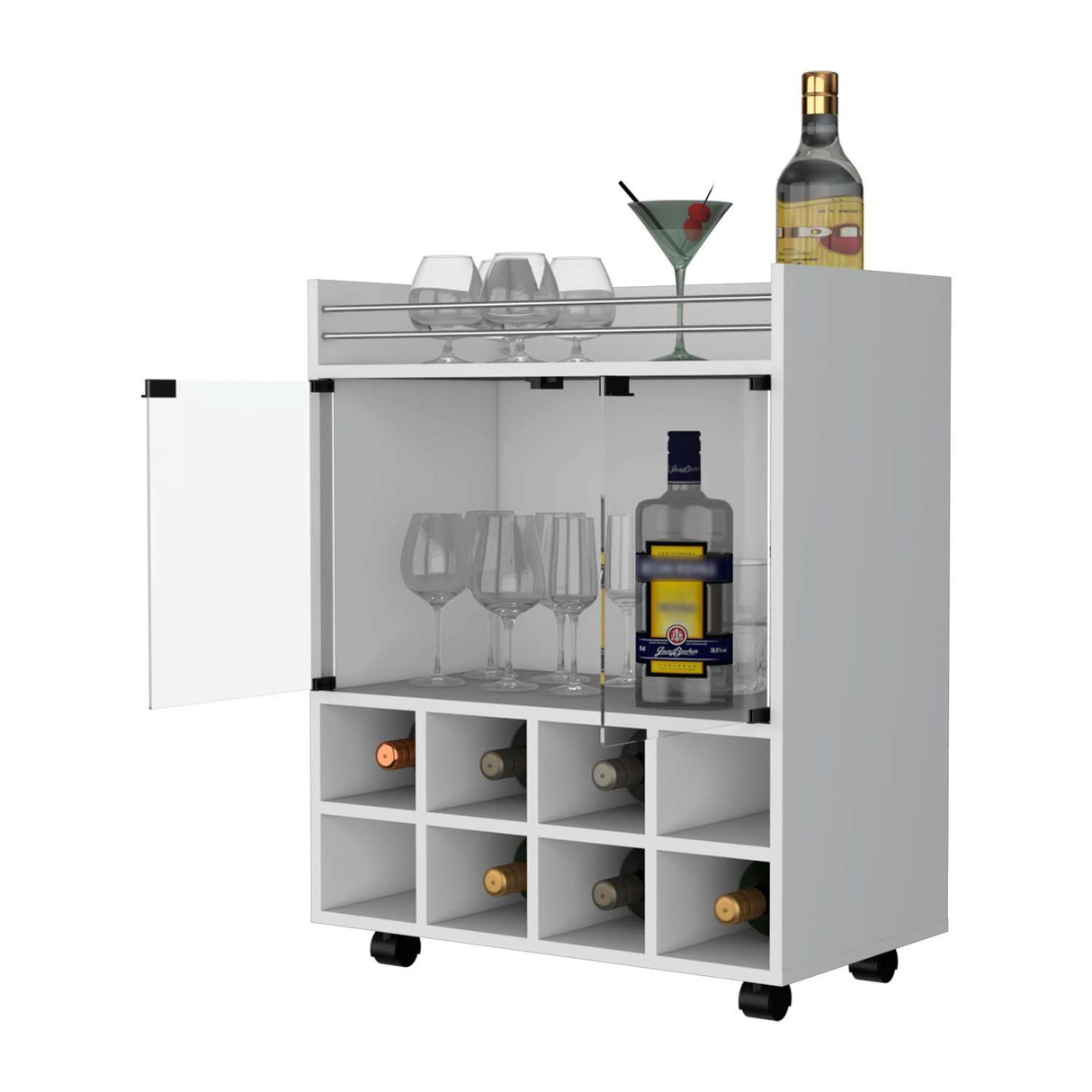 Bar San Andres Blanco 66x82cm con Un Cajón y con Ocho Portabotellas - Bares | Bylmo