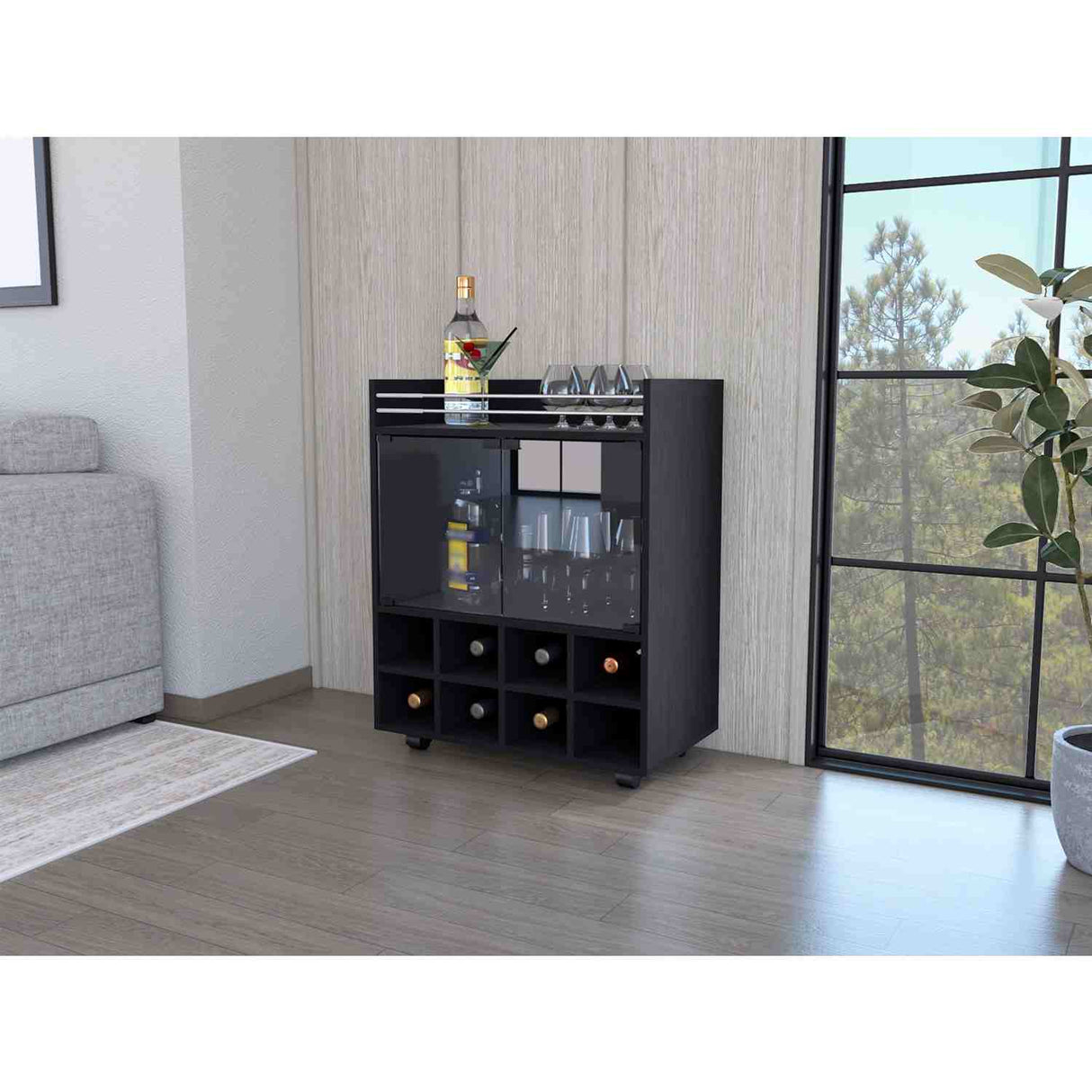 Bar San Andres Wengue 66x82cm con Un Cajón y con Ocho Portabotellas - Bares | Bylmo