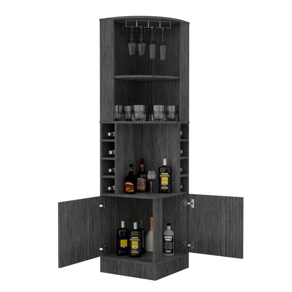 Bar Esquinero Esquinero Syrah Roble Gris 46.9x180.6cm con Un Cajón y con Ocho Portabotellas - Bares | Bylmo