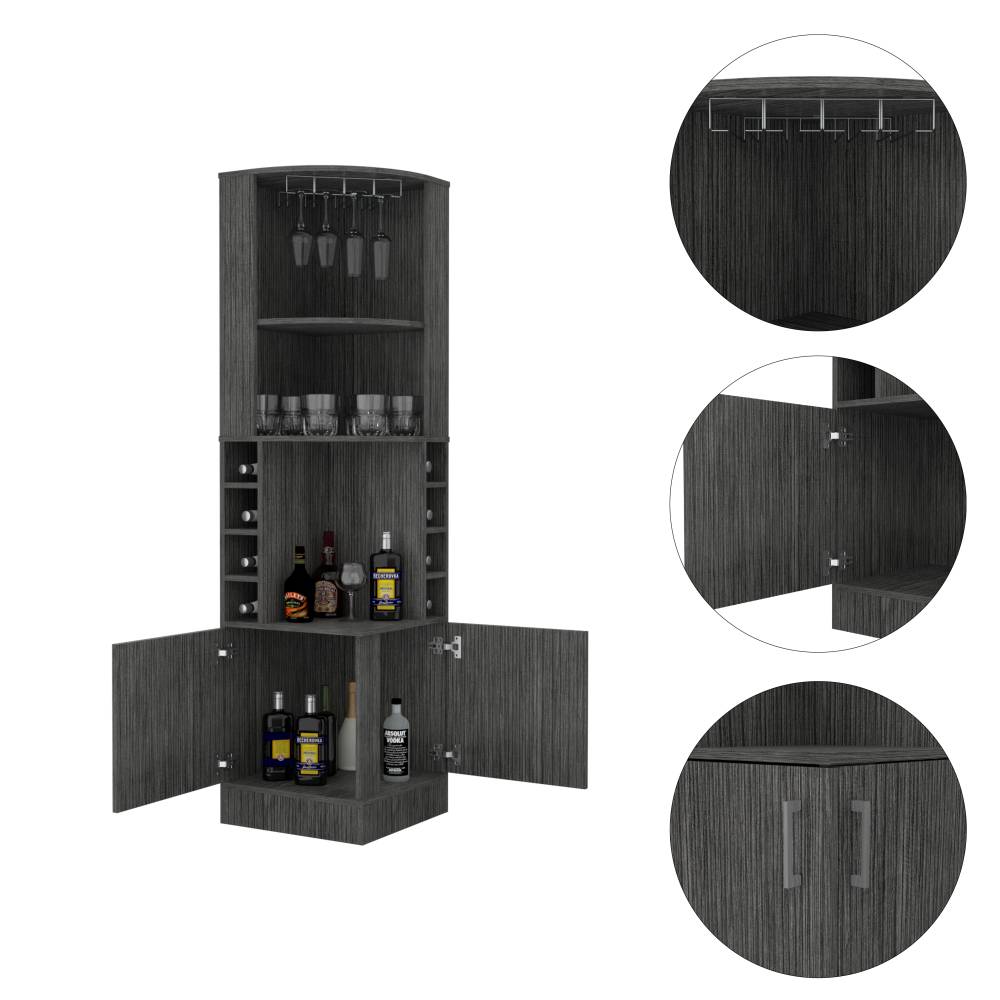 Bar Esquinero Esquinero Syrah Roble Gris 46.9x180.6cm con Un Cajón y con Ocho Portabotellas - Bares | Bylmo