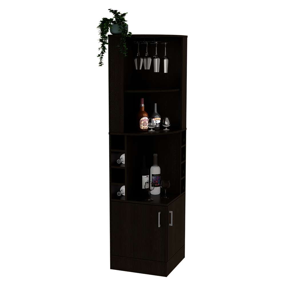 Bar Esquinero Esquinero Syrah Wengue 46.9x180.6cm con Un Cajón y con Ocho Portabotellas - Bares | Bylmo
