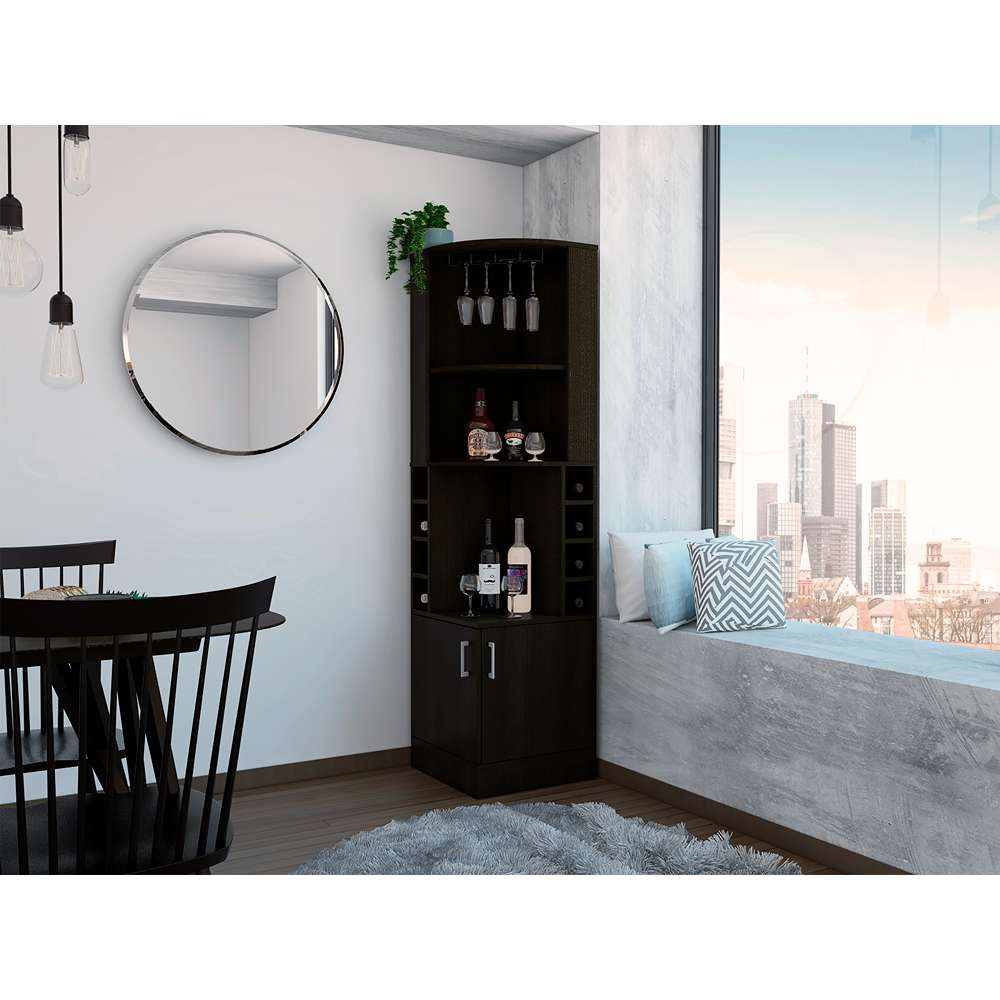 Bar Esquinero Esquinero Syrah Wengue 46.9x180.6cm con Un Cajón y con Ocho Portabotellas - Bares | Bylmo