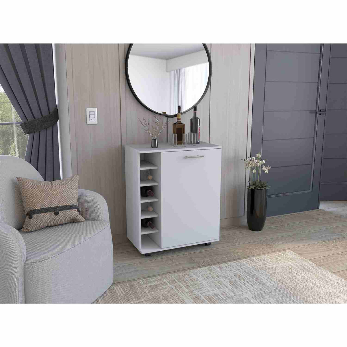 Bar Wick Blanco 66x82cm con Un Cajón y con Seis Portabotellas - Bares | Bylmo