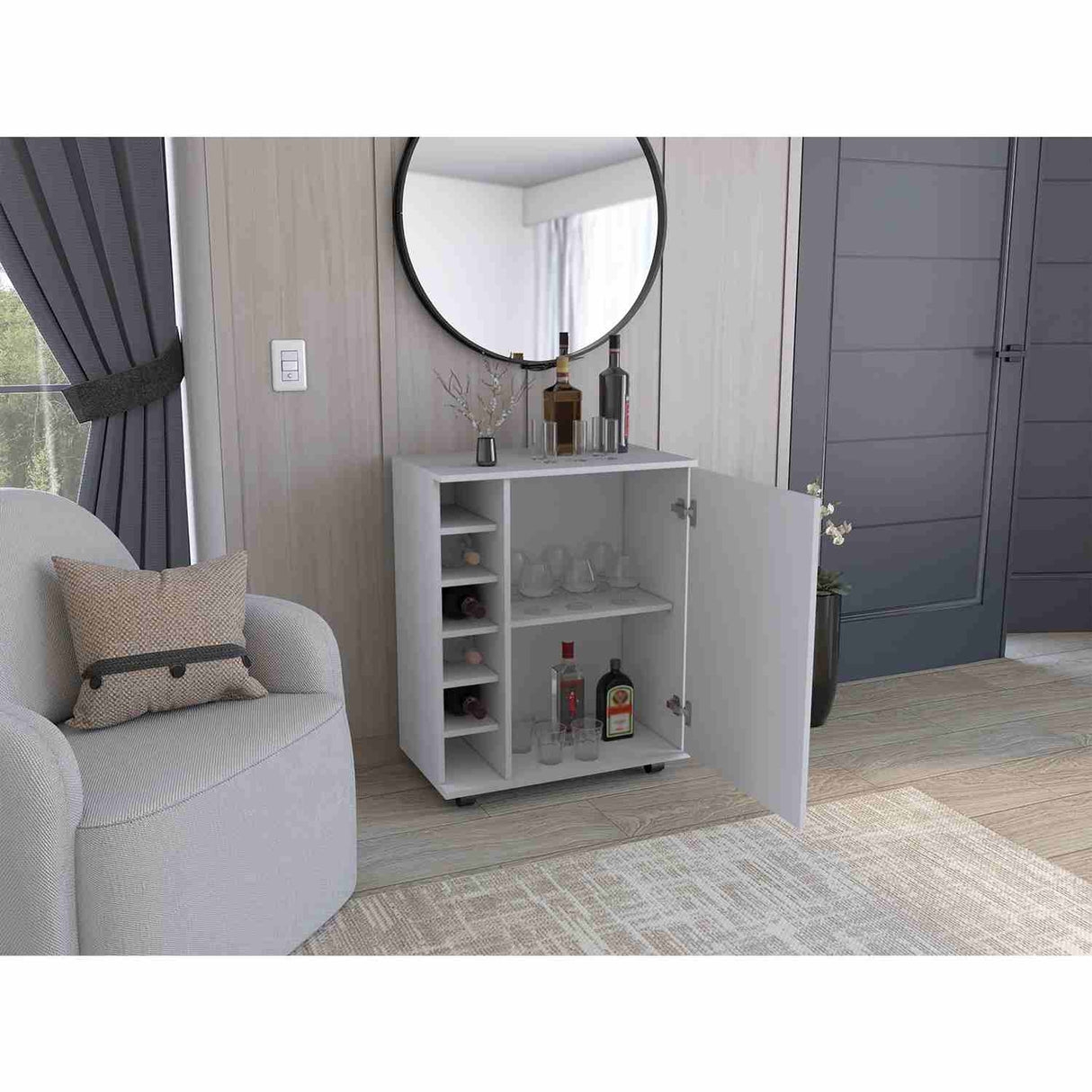 Bar Wick Blanco 66x82cm con Un Cajón y con Seis Portabotellas - Bares | Bylmo