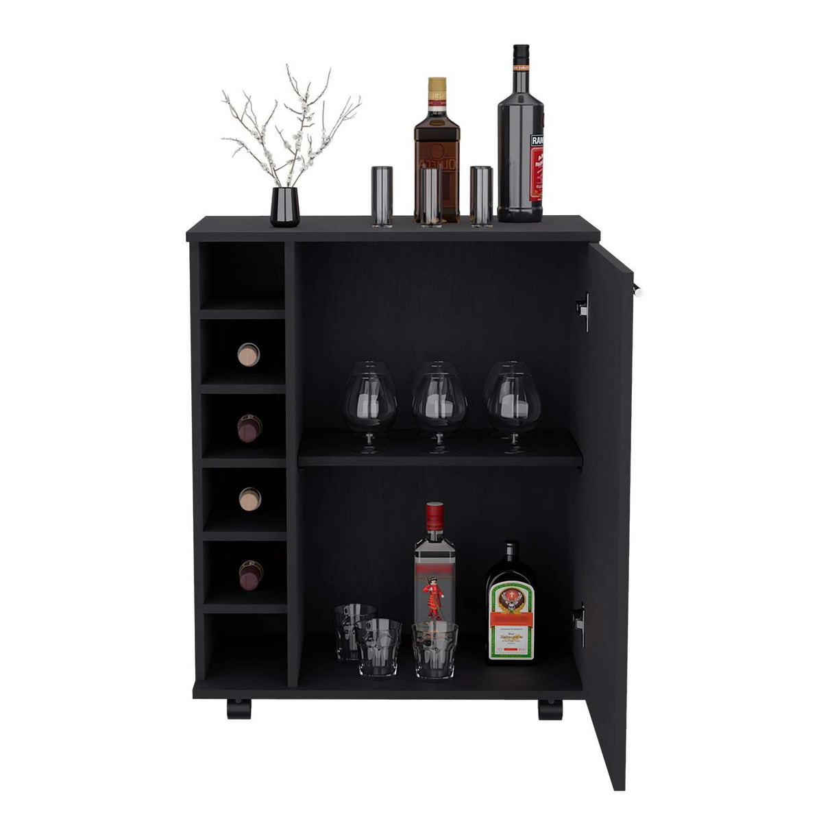 Bar Wick Wengue 66x82cm con Un Cajón y con Seis Portabotellas - Bares | Bylmo