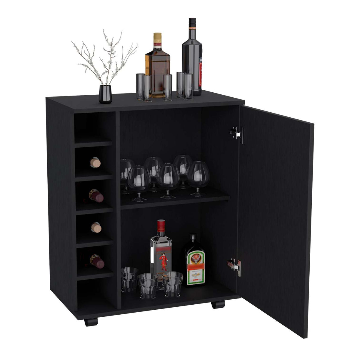 Bar Wick Wengue 66x82cm con Un Cajón y con Seis Portabotellas - Bares | Bylmo