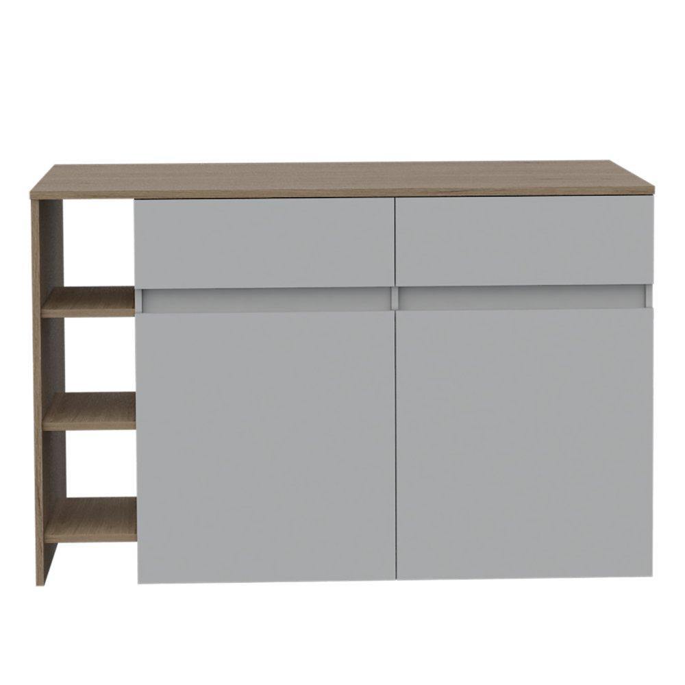 Barra de Cocina Bari Rovere y Blanco 140 cm con Dos Puertas y Dos Cajones - Muebles Organizadores | Bylmo