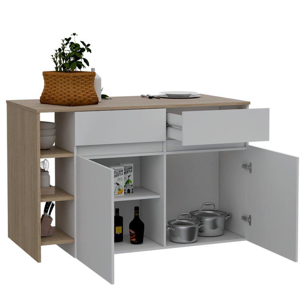 Barra de Cocina Bari Rovere y Blanco 140 cm con Dos Puertas y Dos Cajones - Muebles Organizadores | Bylmo