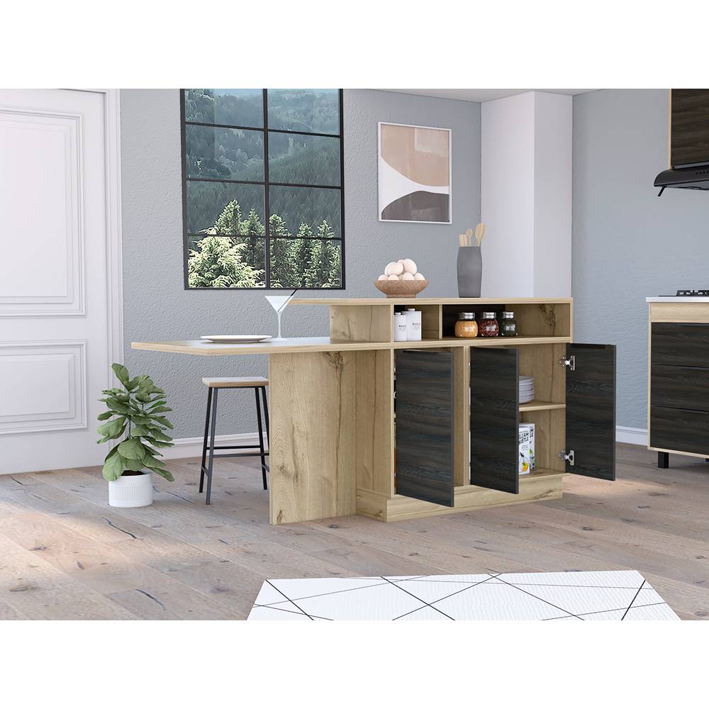 Barra de Cocina Lauret Duna y Carbón 180 cm con Tres Puertas - Cocinas | Bylmo