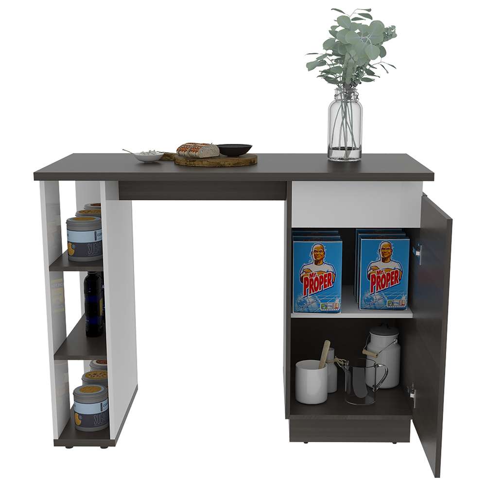 Barra de Cocina Rossi Olivo y Blanco 120 cm con Una Puerta y Entrepaños - Muebles Organizadores | Bylmo