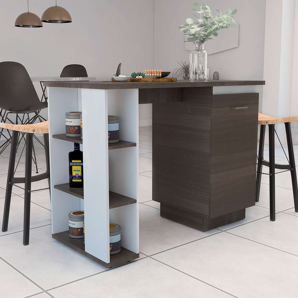 Barra de Cocina Rossi Olivo y Blanco 120 cm con Una Puerta y Entrepaños - Muebles Organizadores | Bylmo
