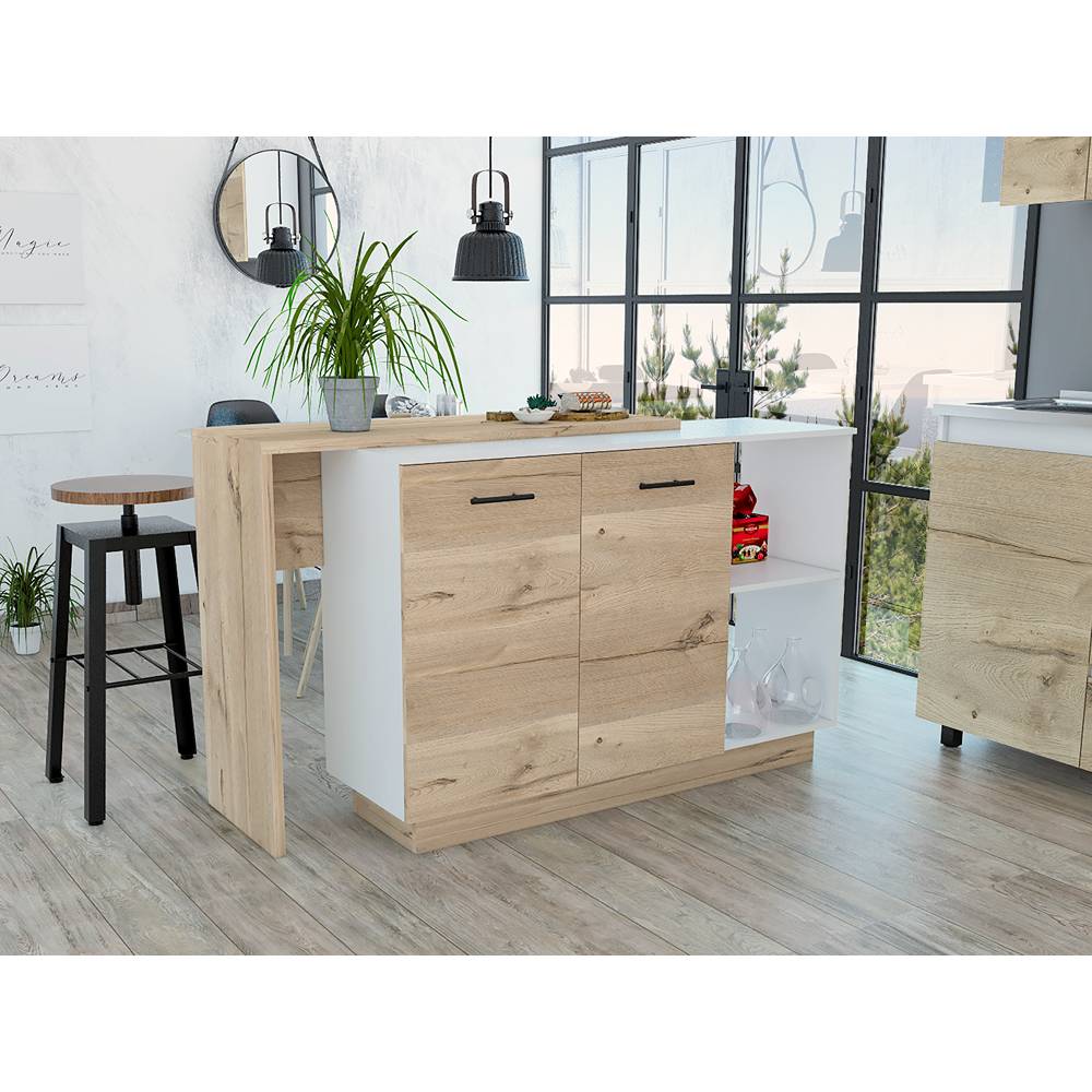 Barra de Cocina Sicilia Blanco y Duna 150x90cm con Dos Entrepaños y con Tres Comportamientos - Cocinas | Bylmo