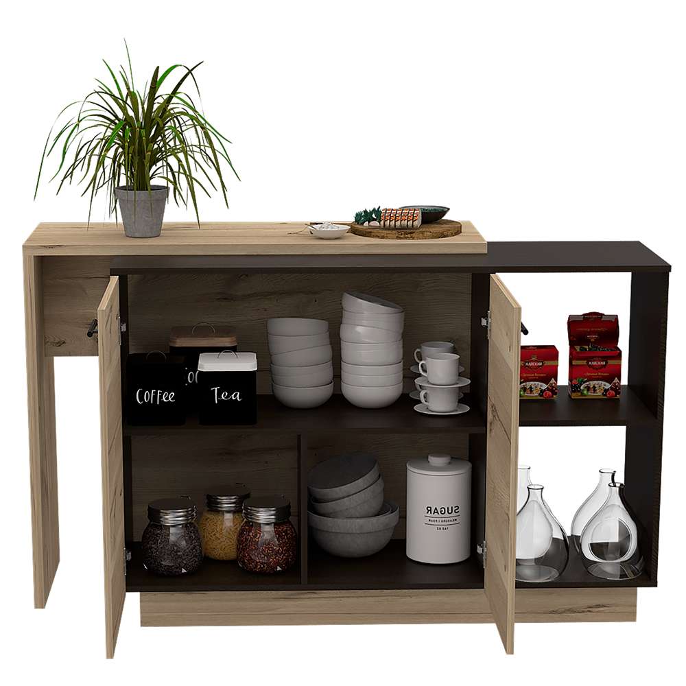 Mueble Auxiliar de Cocina Sicilia Wengue 150x90cm con Cuatro Entrepaños y Cinco Compartimientos - Muebles Organizadores | Bylmo