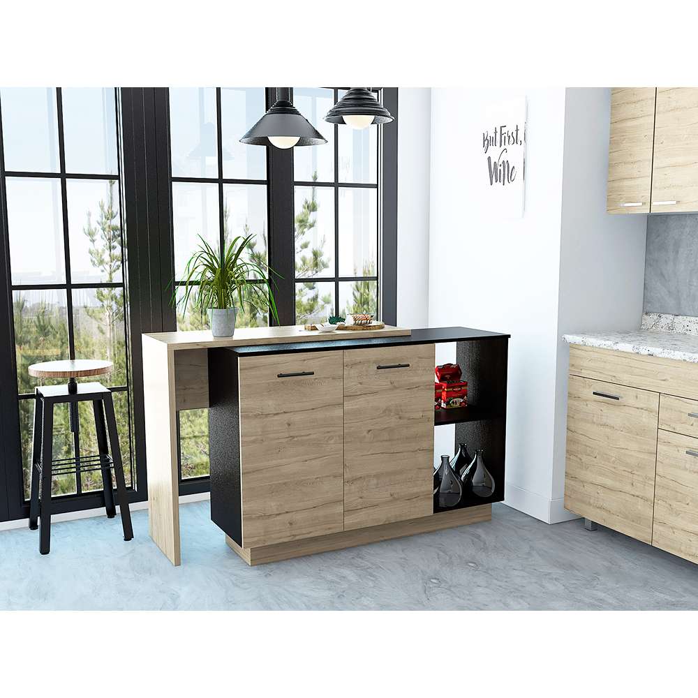 Mueble Auxiliar de Cocina Sicilia Wengue 150x90cm con Cuatro Entrepaños y Cinco Compartimientos - Muebles Organizadores | Bylmo