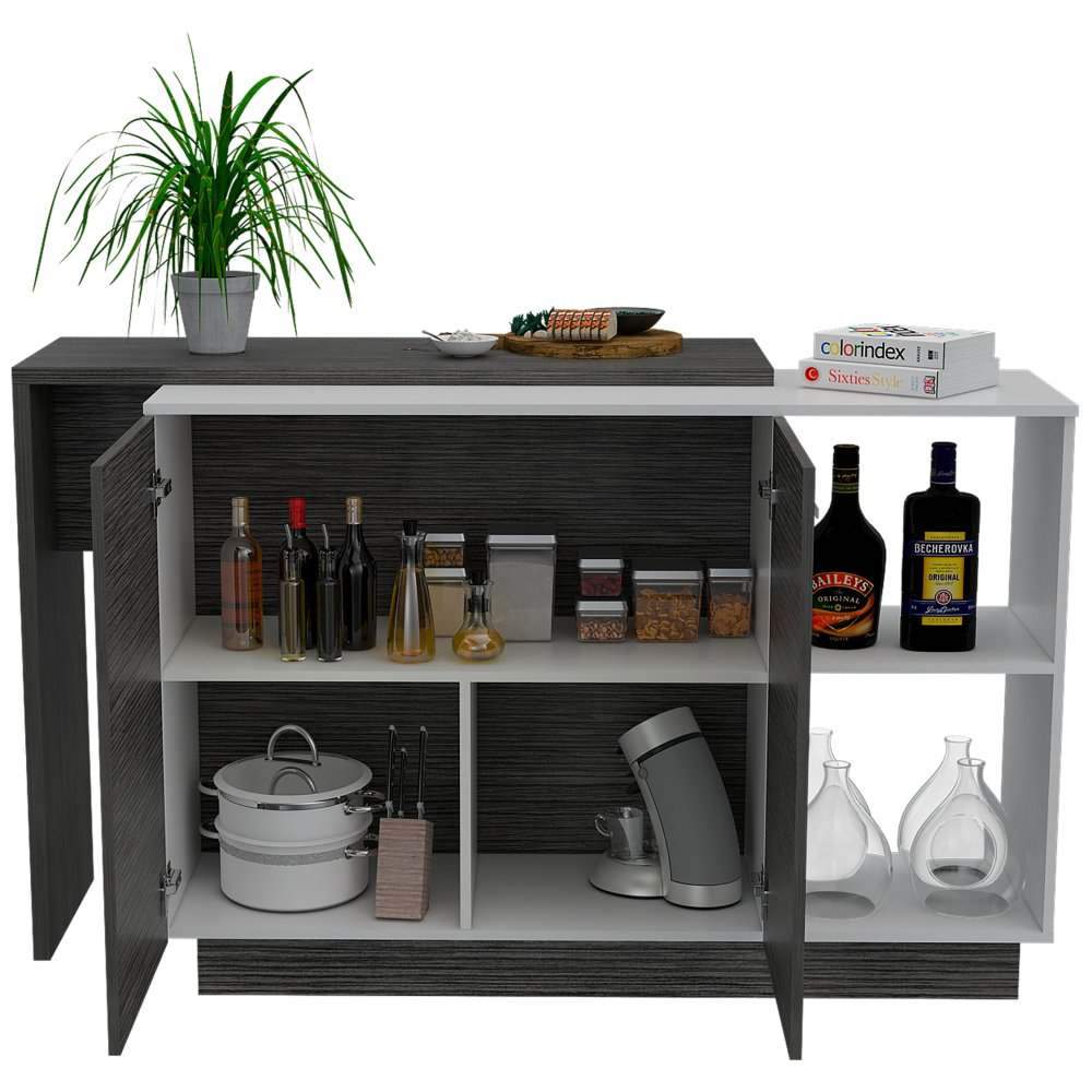Barra de Cocina Sicilia Roble Gris y Blanco 150 cm con Dos Puertas - Muebles Organizadores | Bylmo
