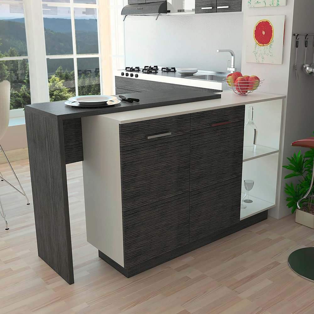 Barra de Cocina Sicilia Roble Gris y Blanco 150 cm con Dos Puertas - Muebles Organizadores | Bylmo