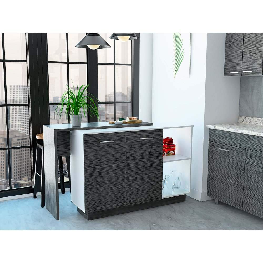 Barra de Cocina Sicilia Roble Gris y Blanco 150 cm con Dos Puertas - Muebles Organizadores | Bylmo
