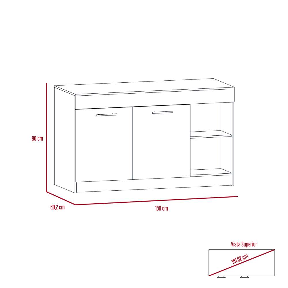 Barra de Cocina Luna Miel y Wengue 150 cm con Dos Puertas - Muebles Organizadores | Bylmo