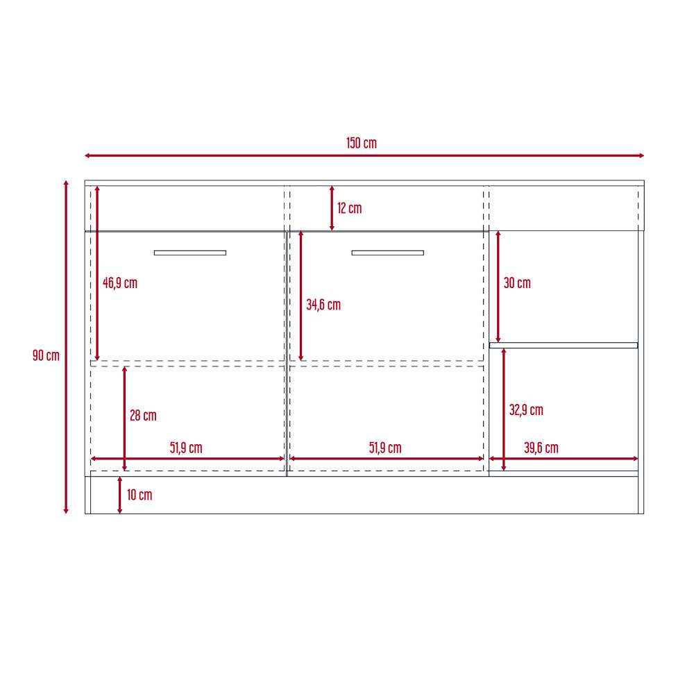 Barra de Cocina Luna Miel y Wengue 150 cm con Dos Puertas - Muebles Organizadores | Bylmo
